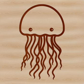 A stylized line drawing of an octopus featuring cute facial expressions.
