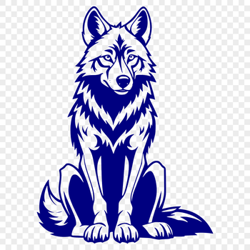 A detailed illustration of a wolf sitting on its haunches, showcasing its fur and facial features in vector format.