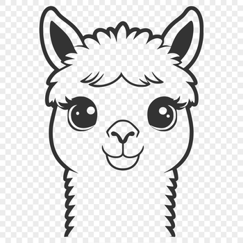 An illustration of a South American camelid animal with a fuzzy coat and long neck.