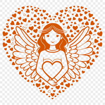 SVG design of a winged angel with a heart symbol, suitable for digital cutting machines like Cricut or laser cutters.