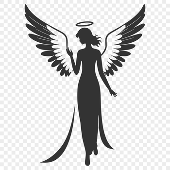 A stylized illustration of an angel in a vector format.