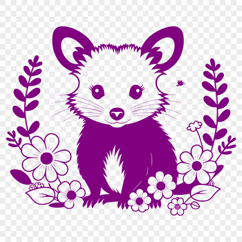 A detailed illustration of a possum in its natural habitat, surrounded by lush foliage.
