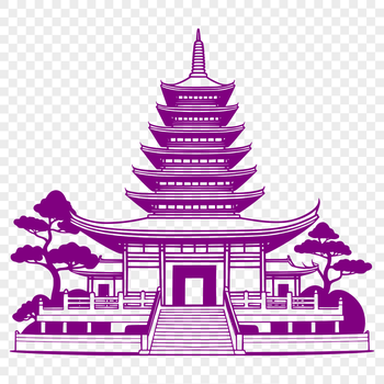 A digital representation of a traditional Buddhist temple with intricate details.
