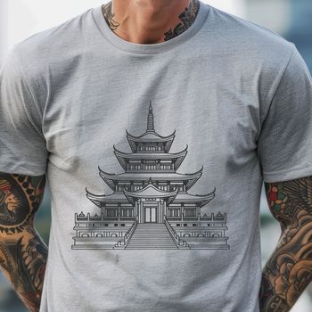 A 2D illustration of a traditional Buddhist temple, suitable for vector graphic design and printing.
