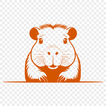A close-up illustration of a capybara's face peeking out from behind foliage.