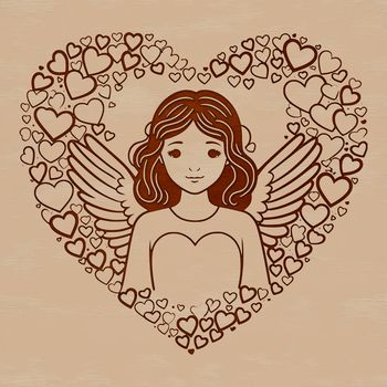 A stylized angel with a heart in its hand, designed as vector art for various digital applications.