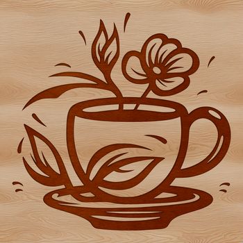 A simple illustration of a coffee cup with a floral design on it.