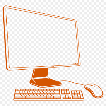 A detailed illustration of a desktop computer with a keyboard in the foreground.