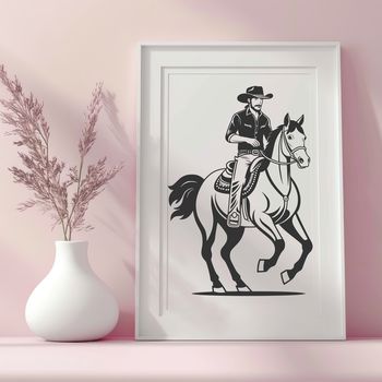 A digital illustration of a cowboy riding a horse, suitable for vector design and cutting machine projects.