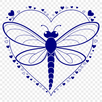 A colorful digital illustration of a dragonfly surrounded by love hearts in vector format.