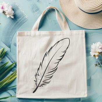 An SVG graphic of a single feather with detailed lines and shapes.