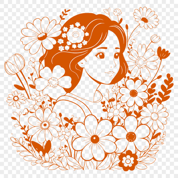 A detailed illustration of a woman with floral elements surrounding her.