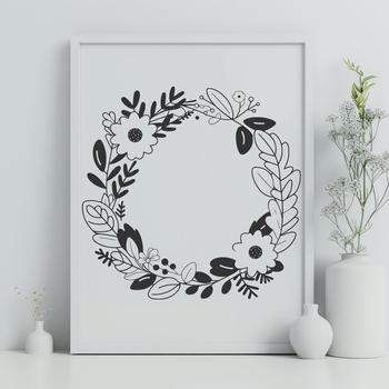 A floral wreath design made from interconnected flowers in a circular pattern.
