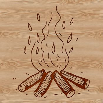 An illustration of a crackling campfire surrounded by nature.