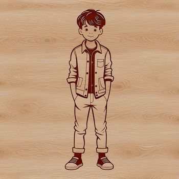 A young child standing in front of a blank background, created as an SVG vector graphic.