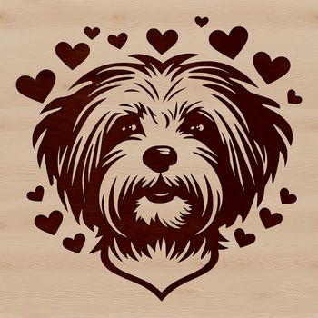 A detailed illustration of a Havanese dog with love hearts on its head.