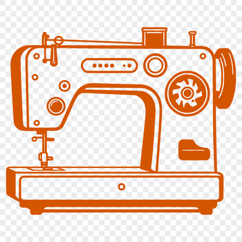 Close-up illustration of a sewing machine with moving parts.