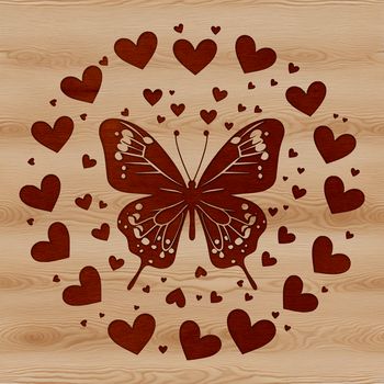 A colorful illustration of a butterfly with heart symbols surrounding its wings.