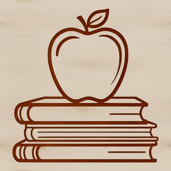 A digital illustration of a teacher's textbook featuring the Apple logo, suitable for educational purposes.