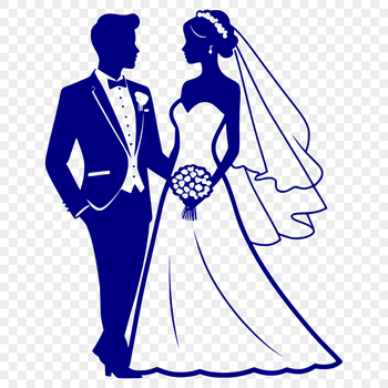 A vector illustration of a bride and groom in a wedding setting, suitable for use in graphic design.