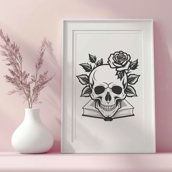 A gothic-style skull illustration with intricate details, suitable for various designs.