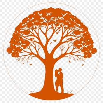 A pair of intertwined lovers embracing under a blooming tree branch.