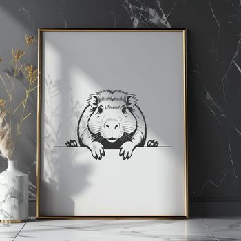 A high-quality digital illustration of a capybara peeking out from behind foliage.