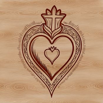 A stylized illustration of the Sacred Heart, a symbol in Christian iconography.