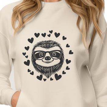 A sloth's head with heart decorations surrounding its face, suitable for clip art or vector design projects.