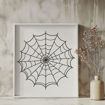 A detailed SVG illustration of a spider web with intricate patterns and lines.