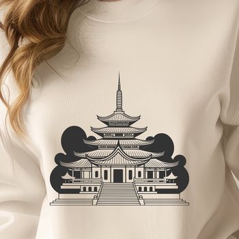 An ornate depiction of a temple from Buddhist architecture, suitable for various design applications.