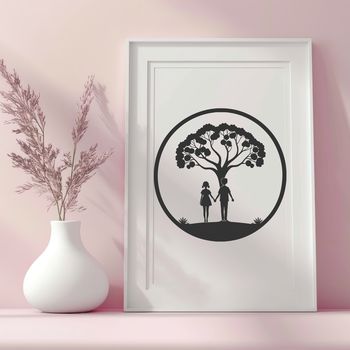 A stylized illustration of a tree with intertwined lovers, suitable for digital cut-out or vector design.