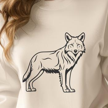 A full body depiction of a wolf standing upright on its hind legs.
