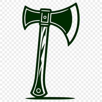 A digital illustration of a wooden-handled axe head with a curved blade.
