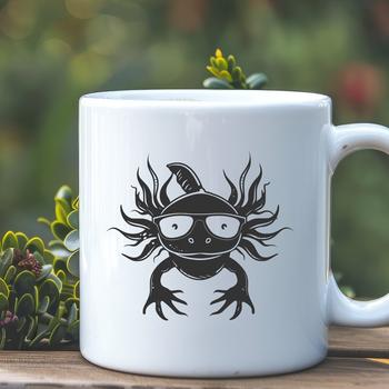A stylized illustration of a Mexican axolotl wearing glasses.