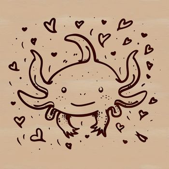 A digital illustration of an axolotl's head, with heart designs incorporated into the design.