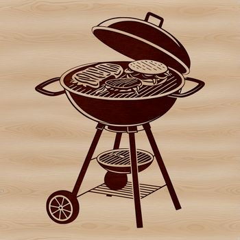 An SVG graphic depicting a cooking grill with various food items arranged on top.