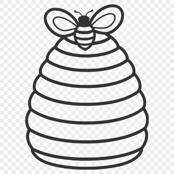 Illustrated beehive with bees and honeycombs in vector format.