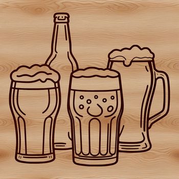 A clear glass holding a cold beer, depicted in detailed vector graphics.