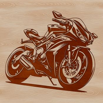 A motorcycle illustration with bold lines and vibrant colors.