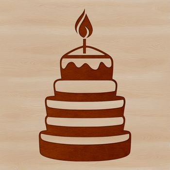 A stylized digital illustration of a birthday cake with candles on top.