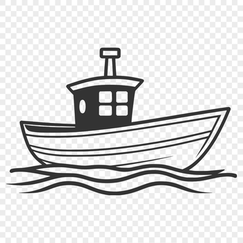 A simplified illustration of a sailboat with clean lines and geometric shapes.