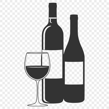 A digitally illustrated wine bottle with a glass next to it.