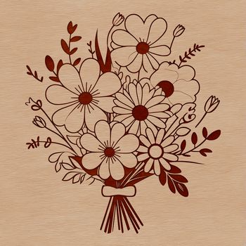 A hand-tied bouquet of assorted flowers in various colors.