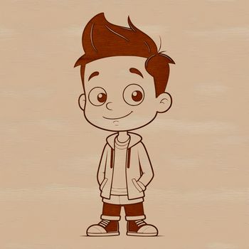 A digital illustration of a young boy in various poses and expressions.