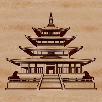 A simple outline of a traditional Buddhist temple with ornate details, suitable for vector graphics and digital design.