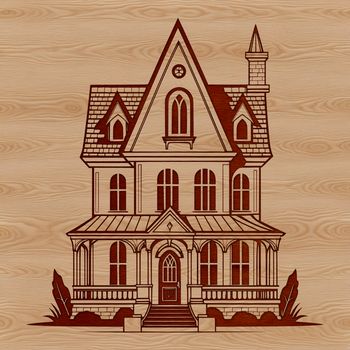 A detailed vector drawing of a residential building, suitable for cutting or laser engraving.