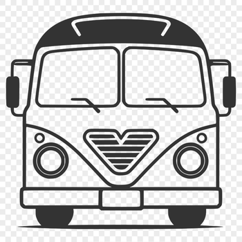 A stylized illustration of a city bus with multiple lanes and roads in the background.