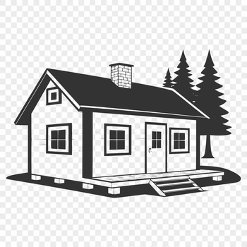 A detailed illustration of a cozy cabin in a natural setting, suitable for digital cutting machines like Cricut.