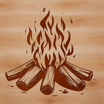 Illustrated SVG design featuring a camp fire with flames burning in the outdoors setting.